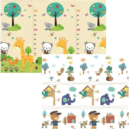 Covoras pentru Copii, Cyrax, cu 2 Fete, Model ZOO/Ursulet, din XPE+PE, Impermeabil, Antiderapant, Protectie Termica, +3 Luni, Pliabil, 180 x 200 x 1.5 cm, Multicolor