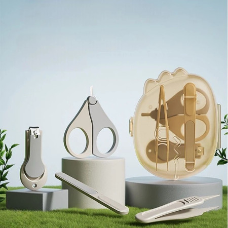 Set 4in1 de Ingrijire Unghii pentru Bebelusi, Cyrax, Cutie de Depozitare Dinozaur Transparent, 0-6 Ani, 11.5 x 9 x 3 cm, Bej