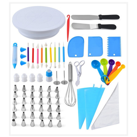 Set 66 Piese Ustensile pentru Ornare Prajituri, Cyrax, din Plastic si Otel Inoxidabil, Multicolor