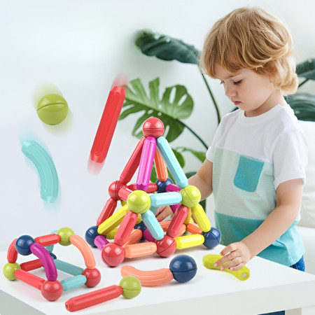 Set 100 Piese Magnetice de Constructie, Cyrax, Magnetic Sticks, Bastonase si Bile, 3 Ani, ABS, Magnet, 24 x 18.5 x 14 cm, Multicolor