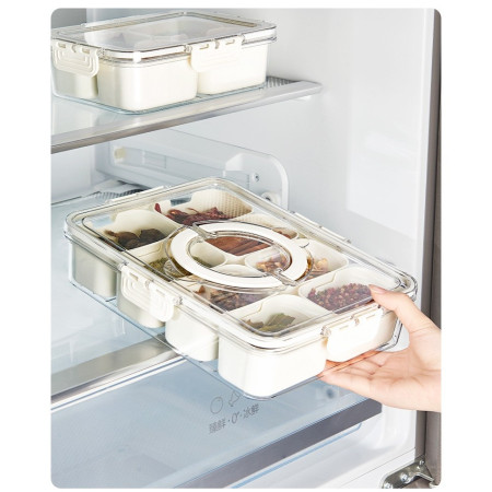 Cutie Alimentara Multifunctionala, Cyrax, pentru Condimente, Gustari,  Inchidere Etans, cu Capac si Maner, 8 Compartimente, 32 x 8 x 25 cm, Alb