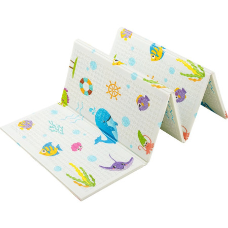 Covoras pentru Copii, Cyrax, cu 2 Fete, Model Animale Marine/Exotice, din XPE+PE, Impermeabil, Antiderapant, Protectie Termica, +3 Luni, Pliabil, 180 x 200 x 1.5 cm, Multicolor