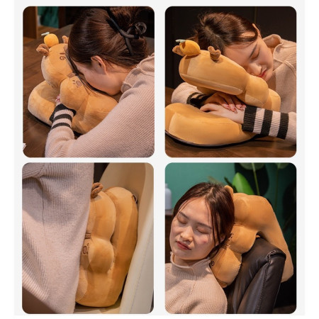 Perna din Spuma,  pentru Birou, Calatorii, Model Capybara, Lavabila, Umplutura de Bumbac, Spatiu Cap in Forma de 8, 30x35x30 cm, Portocaliu