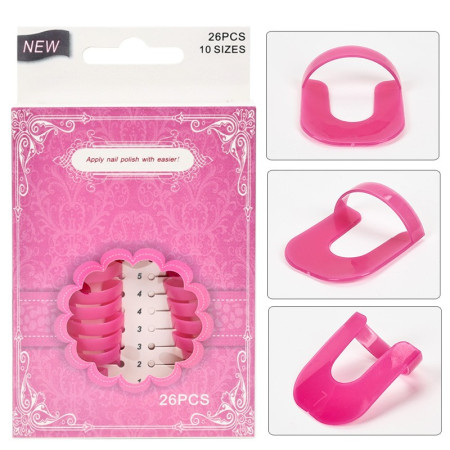 Set 26 buc Sabloane Reutilizabile pentru Oja, Cyrax, pentru Manichiura Ingrijita, fara Depasire Margini, Protectie Cuticula, 10 Marimi, din Plastic, Roz