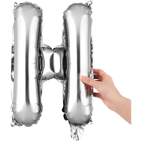 Balon Folie Metalizata Litera H, Cyrax, 40 cm, Umflati cu Heliu sau Aer, Ambalaj Individual, Pai inclus, Argintiu