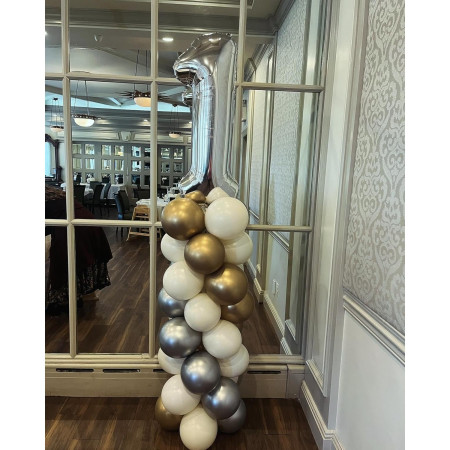 Balon din Folie Metalizata, Cyrax, Figurina Cifra, Tema Aniversare 100 cm, Ambalaj Individual, Pai inclus, Umflare cu Aer sau Heliu, Argintiu, Cifra 1