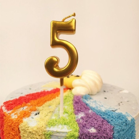 Lumanare de Tort, Cyrax, Model Cifra 5, Party, 4.5 x 2.5 cm, din Parafina, Auriu