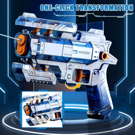 Pistol Manual cu Apa, Cyrax, Jucarie Pistol cu Apa Sigur Pentru Copii, Design Nou S-Shooter Atractiv, 23 x 14.5 cm, Albastru Transparent