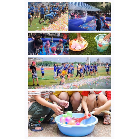 Set 111 Baloane din Latex, Cyrax, Aqua Party, Sistem de Umplere Rapida, 10 cm Diametru, Multicolor