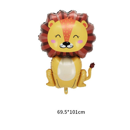 Set 5 Baloane din Folie Metalizata, Cyrax, Figurine, Tema Aniversare Jungla, Pai Inclus, Ambalaj Individual, Umflare cu Aer sau Heliu, Figurina Leu 69.5x101 cm, Stelute si Cerculete 45 cm, Multicolor