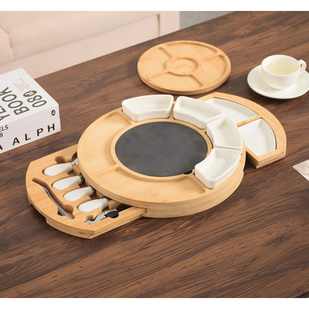 Platou Festiv, Cyrax, din Lemn, pentru Branzeturi si Aperitive, 18 Piese, Maro