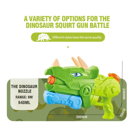 Pistol cu Apa pentru Copii, Rezervor, Pentru Piscina/Plaja, Cyrax, 6ani+, Triceratops, 3 duze, Verde, 640ML