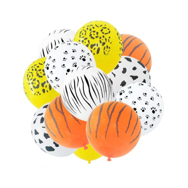 Set 10 Baloane din Latex, Cyrax, Model Party Animal Print, 3x Portocaliu, 3x Galben, 4x Alb, 23 cm, 1.4g