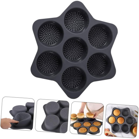 Forme de Silicon pentru Copt, Cyrax, 7 Forme Rotiunde, pentru Burgeri si Prajituri, 38.5 x 4 cm, Negru