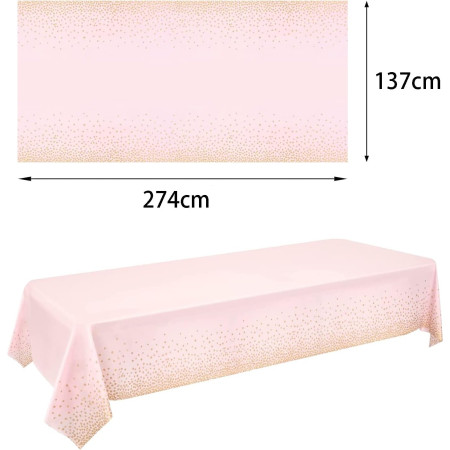 Fata de Masa, Cyrax, din PEVA, Imprimeu Buline Aurii, 137 x 274 cm, Impermeabila, Fara Pete, Curatare Rapida, Roz Deschis