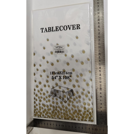 Fata de Masa, Cyrax, din PEVA, Imprimeu Buline, 137 x 274 cm, Impermeabila, Fara Pete, Curatare Rapida, Bej