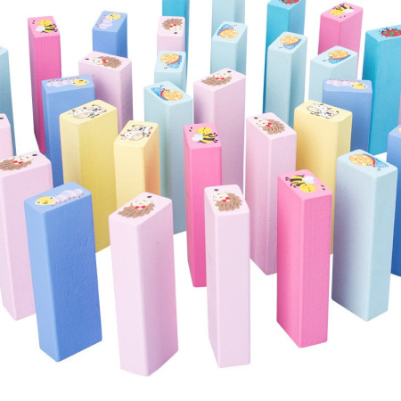 Joc de Societate, Cyrax, pentru Copii, din Lemn, Interactiv, Distractiv, Jenga Stack High Blocks, cu Zar, 51 de Piese Animate, 24.5x18x5 cm, Multicolor