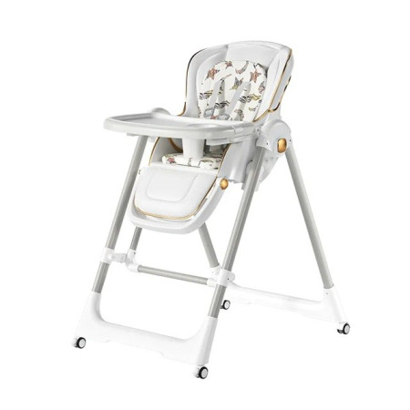 Scaun de Masa 2in1, Cyrax, pentru Copii 6 luni - 4 Ani, Pliabil, cu Roti, Balansoar, Leagan, Reglabil, Tava de Masa Dubla, Centura in 5 Puncte, 96 x 56 x 76 cm, Alb