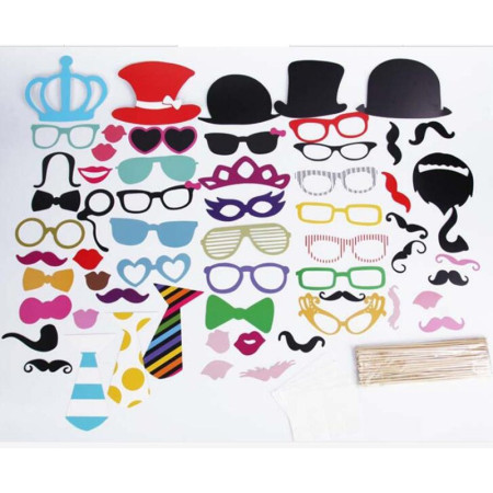 Set 60 de Accesorii pentru Petrecere, Cyrax, Props pentru Coltul de Poze, Ochelari, Palarii, Mustata, Cravata, pentru Evenimente, Multicolor