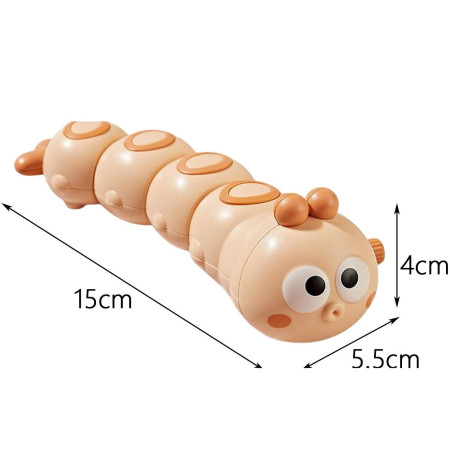 Jucarie mecanica pentru copii Cyrax, omida haioasa, cu cheita, distractiva, se taraste, se misca, 15 x 4 cm, portocaliu