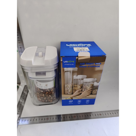 Cutii de Depozitare Alimente, Cyrax, Set din 2 Cutii de tip Container, Recipiente pentru Cereale in Bucatarie, 0.8 L-10x15.5 cm, 2 L-12.5x12.5x21.5 cm, Transparente cu Capac Alb