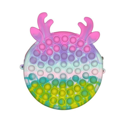 Jucarie antistres din silicon Cyrax, Geanta Pop It, 18 cm, Ren, Macarons