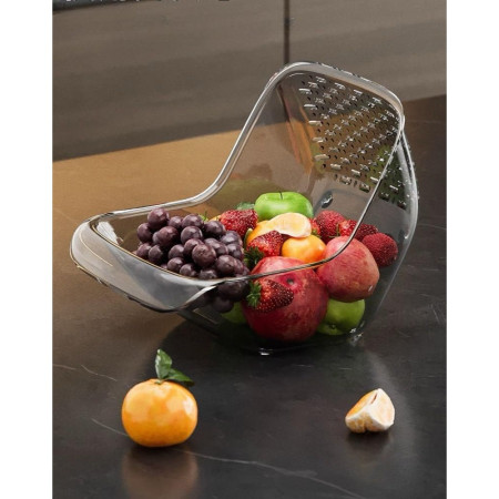 Cos de Spalat Legume/Fructe, Cyrax, cu Scurgere Apa, din PET, 15.5 x 18.6 x 16.2 cm, Transparent