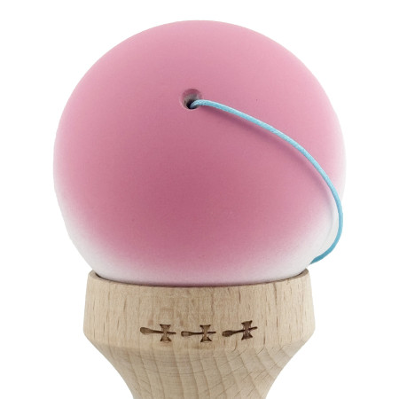 Kendama X Originala, Profesionala, Cyrax, Rubber Grip, Cupe Mari KING SIZE V3, Gaura in Baza, Rulment Metalic, din lemn 18 cm, Ata 62/65 cm, Gradient Roz/Alb/Gri
