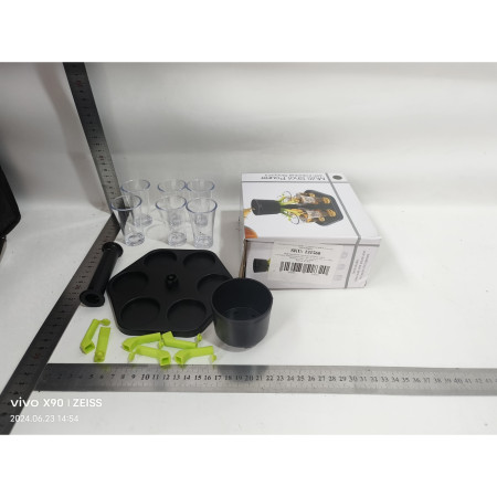 Dozator Hexagonal cu Suport pentru Shoturi, Cyrax, 6 Pahare, Set Complet cu Ambalaj si Cutie, Dispenser, Divizor, Joc de Baut, Negru