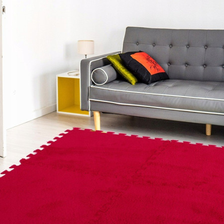 Set 10 Piese Covor tip Puzzle, Cyrax, Spuma EVA, Pufos, 30 x 30 x 1 cm, Rosu