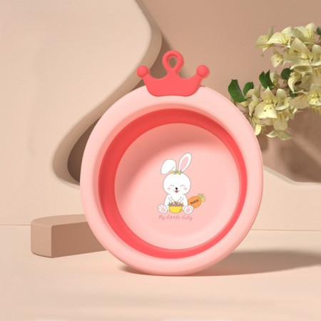 Cada Pliabila pentru Baie pentru Copii, Cyrax, Cadita pentru Bebelusi, Model Rotund cu Iepuras, Roz, 30x31x3.5 cm, 3.3 L