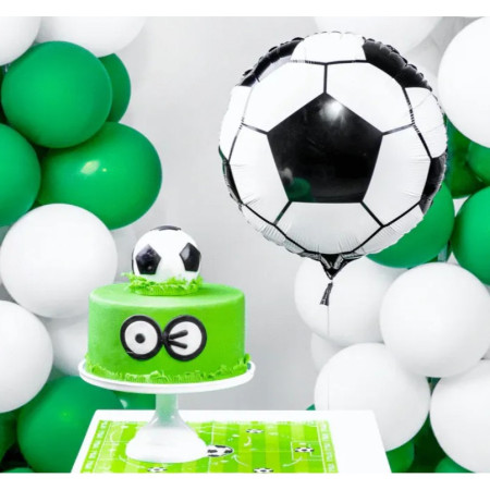 Balon din Folie Metalizata, Cyrax, Figurina Cerc, Model Minge de Fotbal, Tematica Sport, 45 cm, Ambalaj Individual, Pai Inclus, Umflare cu Aer sau Heliu, Alb-Negru