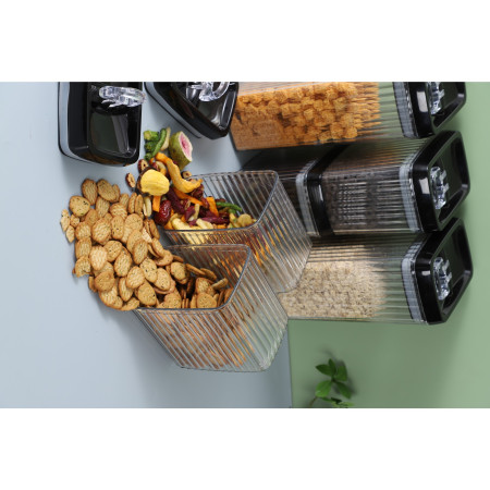 Set 5 Recipiente din Plastic, Cyrax, pentru Alimente/Obiecte, Inchidere Ermetica, Textura Ondulata, 4 x 1.5l, 1 x 3.3 l, Transparent