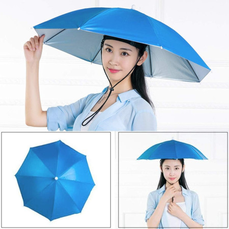 Umbrela de Cap,  Diametru 69 cm, Snur Reglabil de Cap, Protectie UV/Ploaie, Albastru