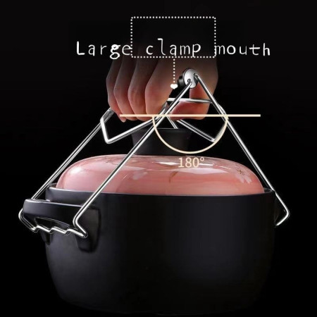 Clema pentru Boluri, Cyrax, Anti-Alunecare, din Otel Inoxidabil, Extindere, pentru Oale, Tigai, de Uz Casnic, Rezistent la Temperaturi Inalte, 19.5x9.8x8 cm, Maner Maro, Gri