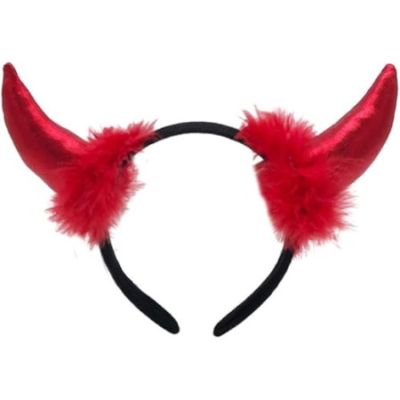 Coronita Deghizare, Cyrax, Model Cornite Devil, Rosu Satinat cu Puf Rosu, Marime Universala