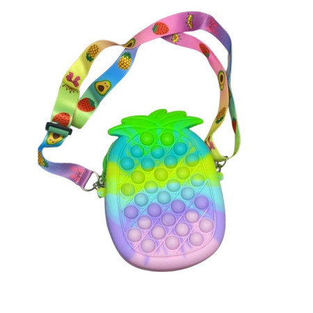 Jucarie antistres din silicon, Cyrax, Pop It Now and Flip It, Geanta mica, Ananas, Multicolor, Model 3