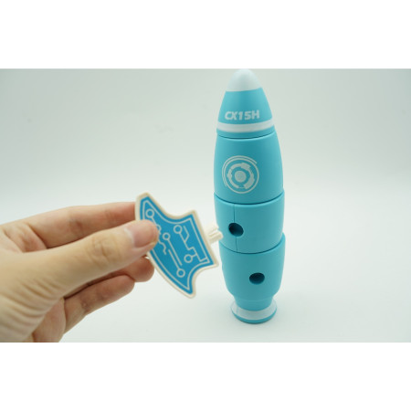 Cyrax Set inteligent de blocuri magnetice pentru copii, 8 piese, cutie depozitare, racheta, albastru