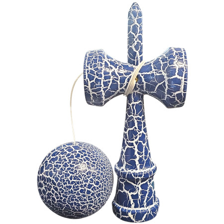 Kendama X Originala, Profesionala, Cyrax, Cracked, din Lemn, 18 cm, Albastru/Alb