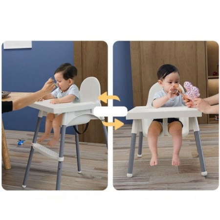 Scaun de masa telescopic pentru bebelusi si copii, Cyrax, cu Suport picioare si Centura de siguranta, reglabil pe inaltime, Varsta 6-32 luni, Alb