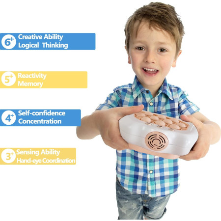 Joc Pop It, Cyrax, consola, joc interactiv, antistres, cu baterii, Abs si silicon, Alb, 12 x 10 x 5.8 cm