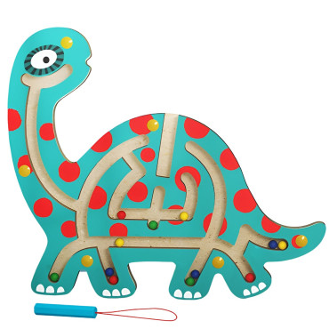 Joc Montessori cu Bile, Cyrax, Creion Magnetic, Tip Labirint, din Lemn, Model Brontozaur, 18x21 cm, Verde