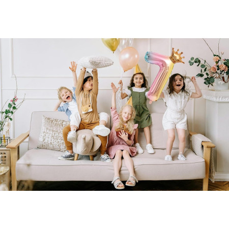 Balon din Folie Metalizata, Cyrax, Figurina Cifra Gradient, Tema Aniversare 80 cm, Ambalaj Individual, Pai inclus, Umflare cu Aer sau Heliu, Coronita, Cifra 7