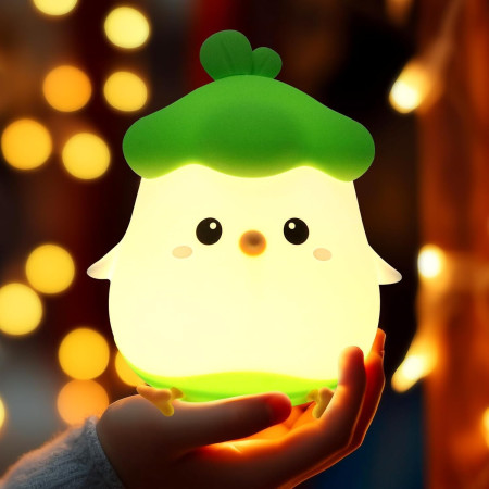 Lampa de Veghe pentru Copii,  din Silicon, Senzor Tactil, Model Pui, Lumina Calda, Protectie pentru Ochi, Incarcare USB, Capacitate Baterie Incorporata 800mAh, 11 x 10 x 12.4 cm, Verde