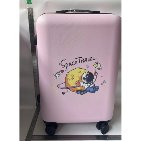 Troler de Calatorie, Cyrax, 56 x 35 x 22 cm, 4 Roti, Maner Reglabil, din ABS, cu Fermoar, Blocare cu Cod, Impermeabil, Model Astronaut, Roz