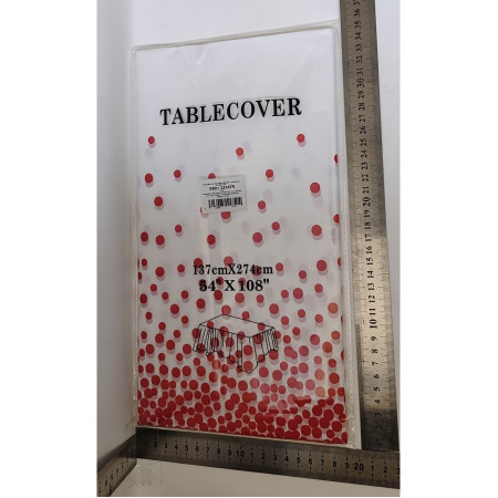 Fata de Masa, Cyrax, din PEVA, Imprimeu Buline, 137 x 274 cm, Impermeabila, Fara Pete, Curatare Rapida, Rosu