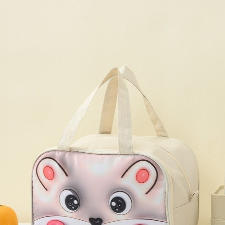 Geantă Frigorifică, Cyrax, cu Desene Animat 3D, Portabilă pentru Copii, de Prânz, din Pânză Oxford, 27.5x18x20 cm, Model Soricel, Bej