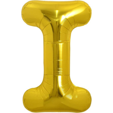 Balon Folie Metalizata Litera I, Cyrax, 40 cm, Umflati cu Heliu sau Aer, Ambalaj Individual, Pai inclus, Auriu