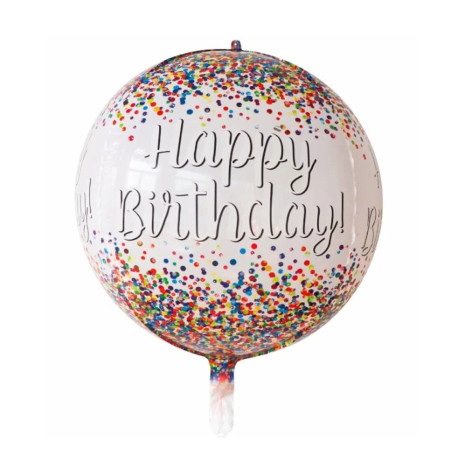 Balon din Folie Metalizata, Cyrax, Figurina Rotunda 4D, Model Happy Birthday, Tema Aniversare, 24 x 63 cm, Ambalaj Individual, Pai inclus, Umflare cu Aer sau Heliu, Maro