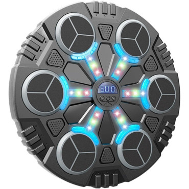 Jucarie de Boxat cu Muzica si Lumini, Cyrax, Manusi Incluse, Bluetooth, Incarcare USB, Aplicare cu Ventuze, 6 Tinte, 32x27x3.5 cm, 930 g, Negru